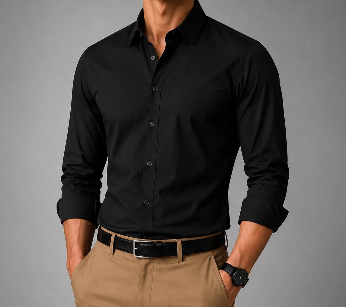 Stretchable Cotton Black Shirt