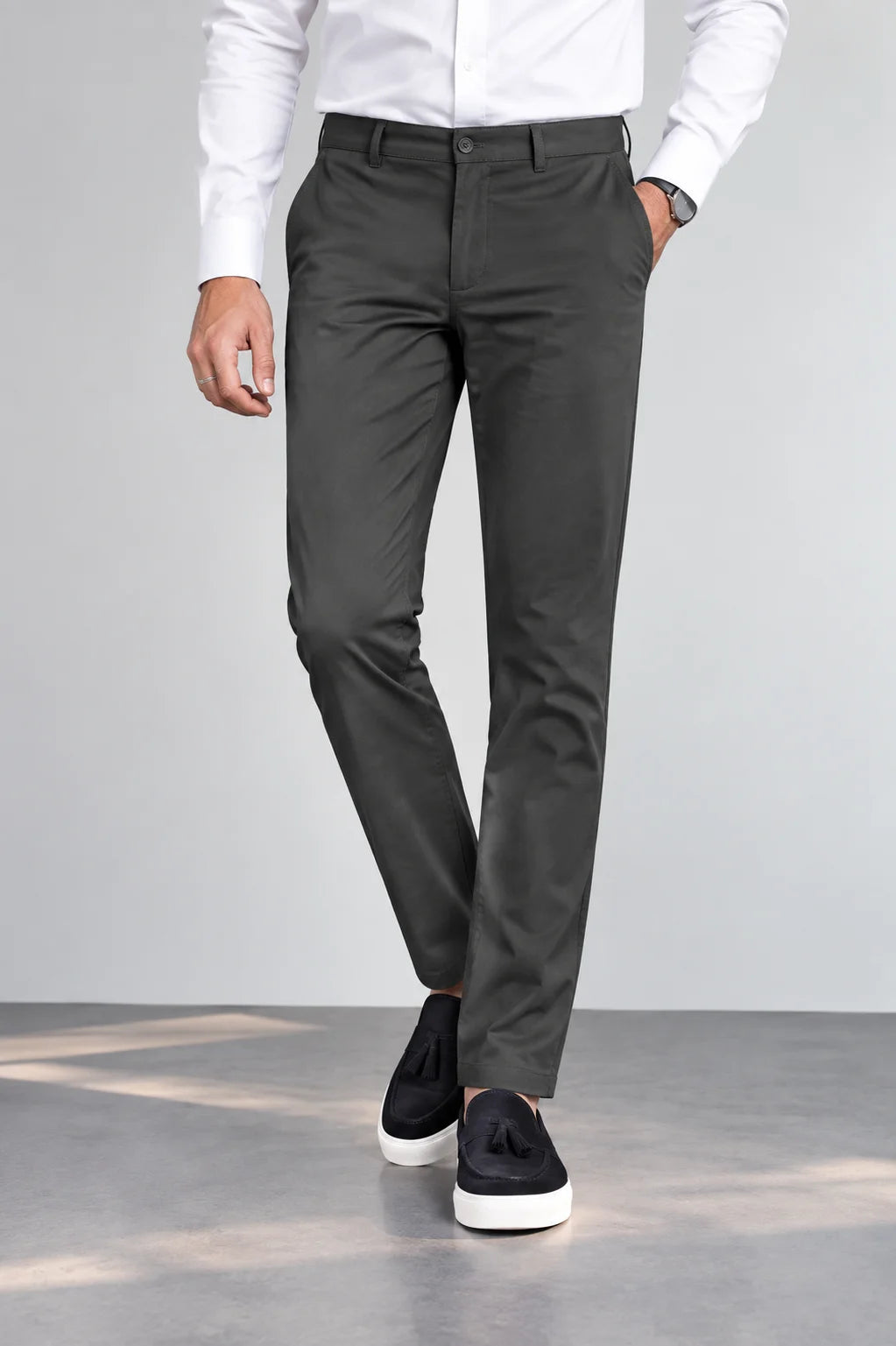 Charcoal Grey Cotton Chino
