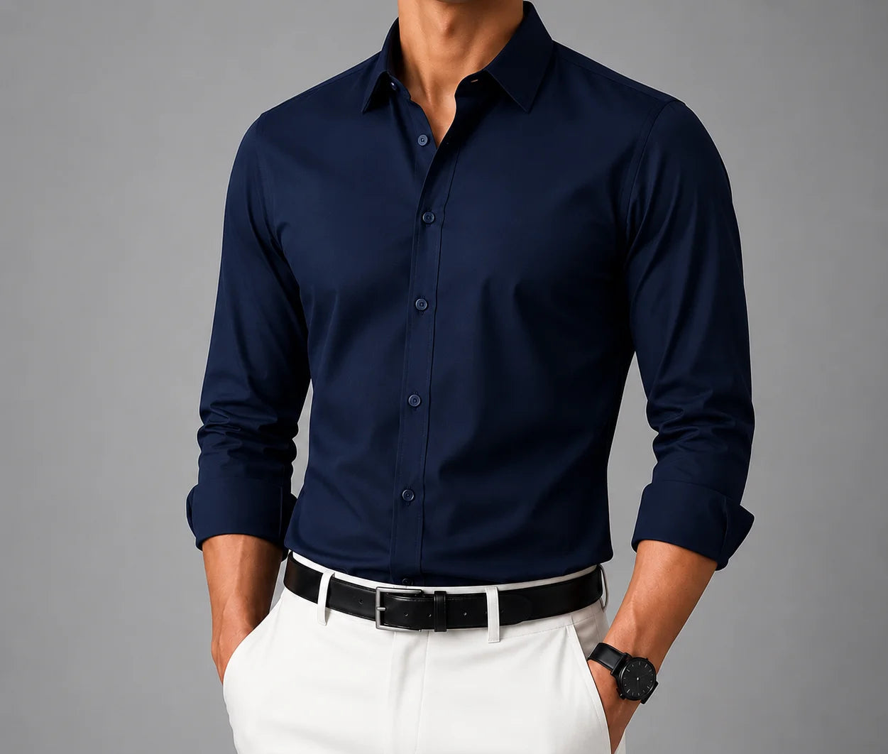 Stretchable Cotton Navy Blue Shirt