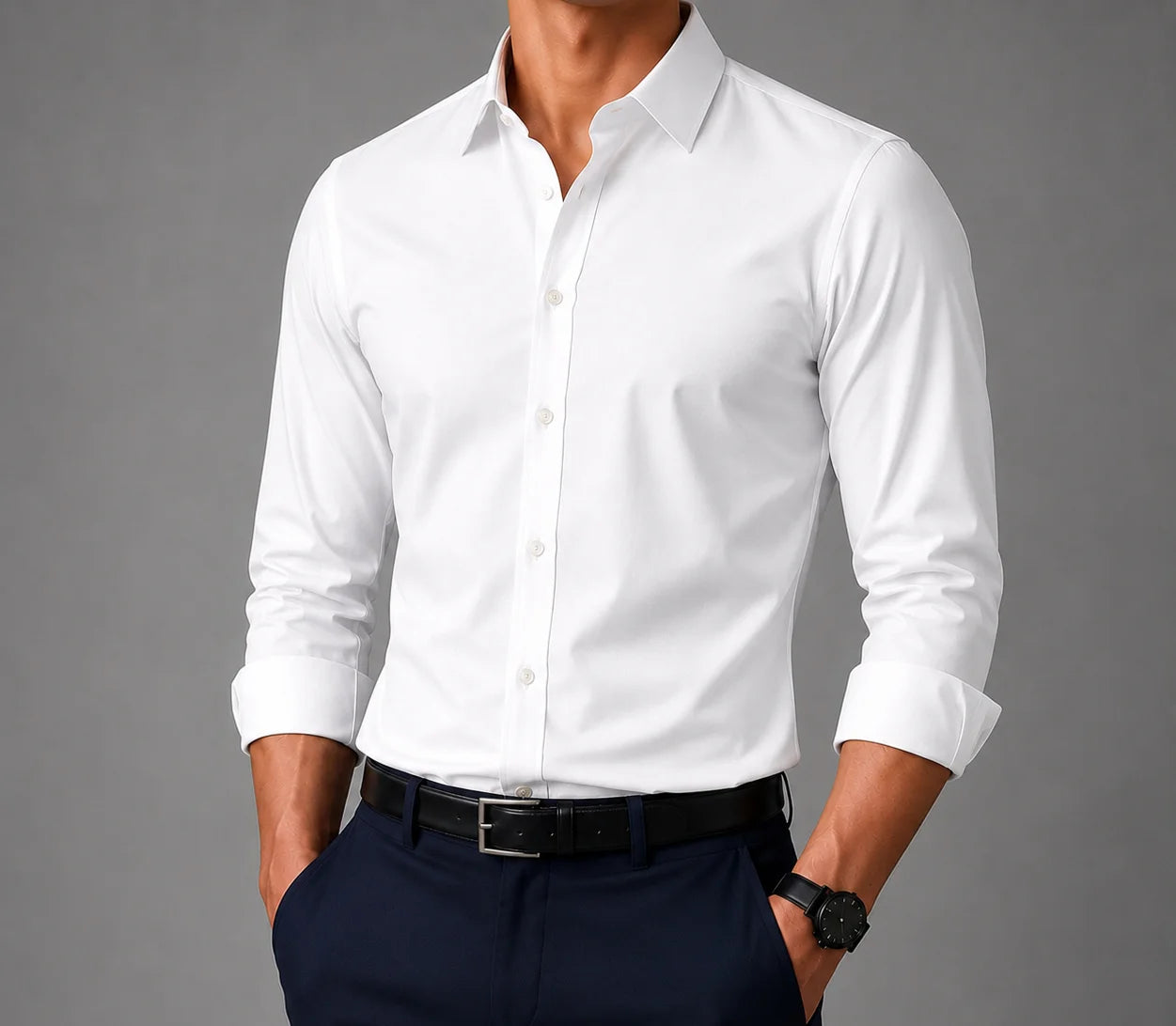 Stretchable Cotton White Shirt